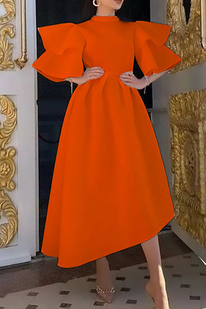 Vestido informal de cuello alto irregular con retazos sólidos y media manga para tallas grandes