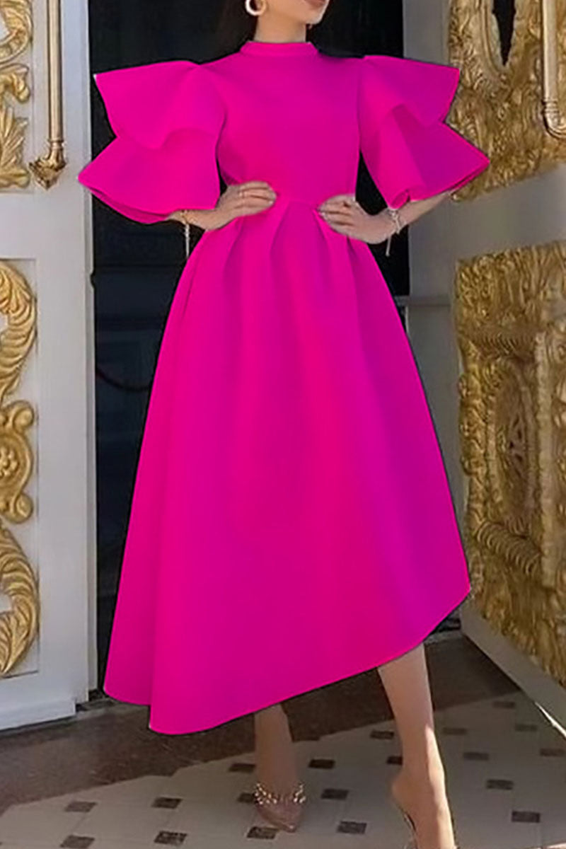 Vestido informal de cuello alto irregular con retazos sólidos y media manga para tallas grandes