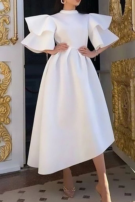 Vestido informal de cuello alto irregular con retazos sólidos y media manga para tallas grandes