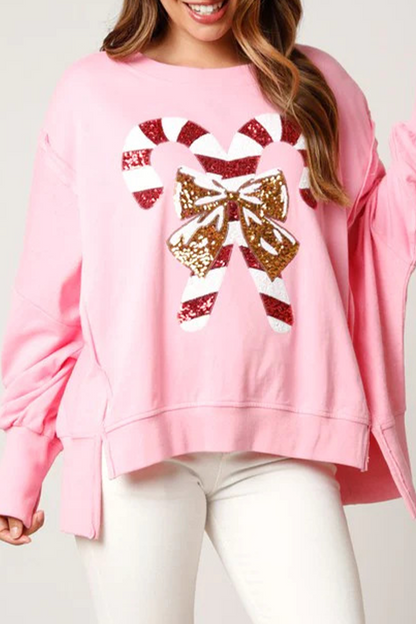 Tops casuales de cuello redondo con estampado de lentejuelas sólidas