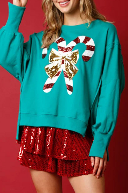 Tops casuales de cuello redondo con estampado de lentejuelas sólidas
