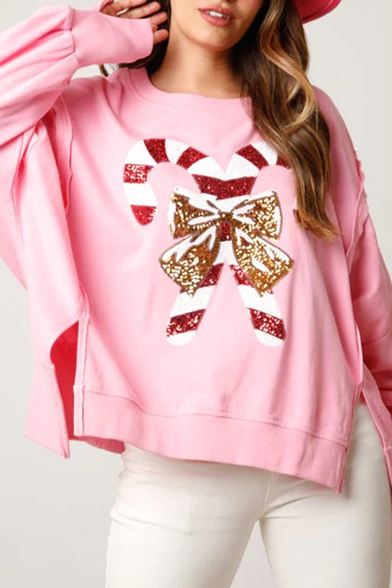 Tops casuales de cuello redondo con estampado de lentejuelas sólidas