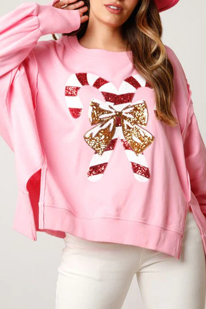 Tops casuales de cuello redondo con estampado de lentejuelas sólidas