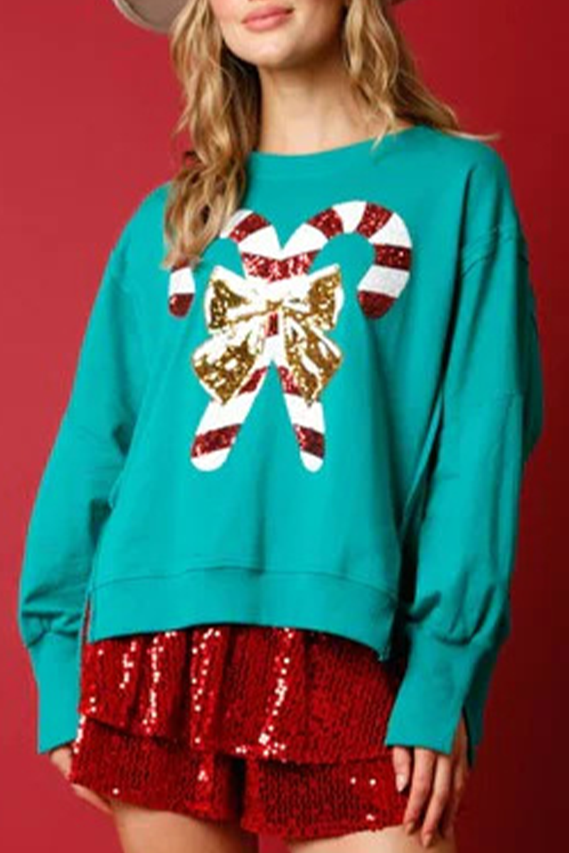 Tops casuales de cuello redondo con estampado de lentejuelas sólidas