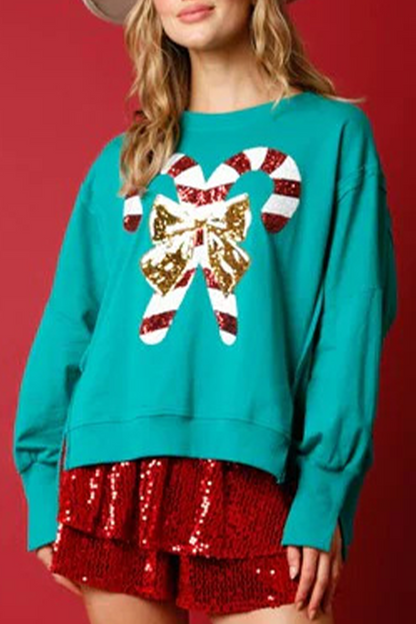 Tops casuales de cuello redondo con estampado de lentejuelas sólidas