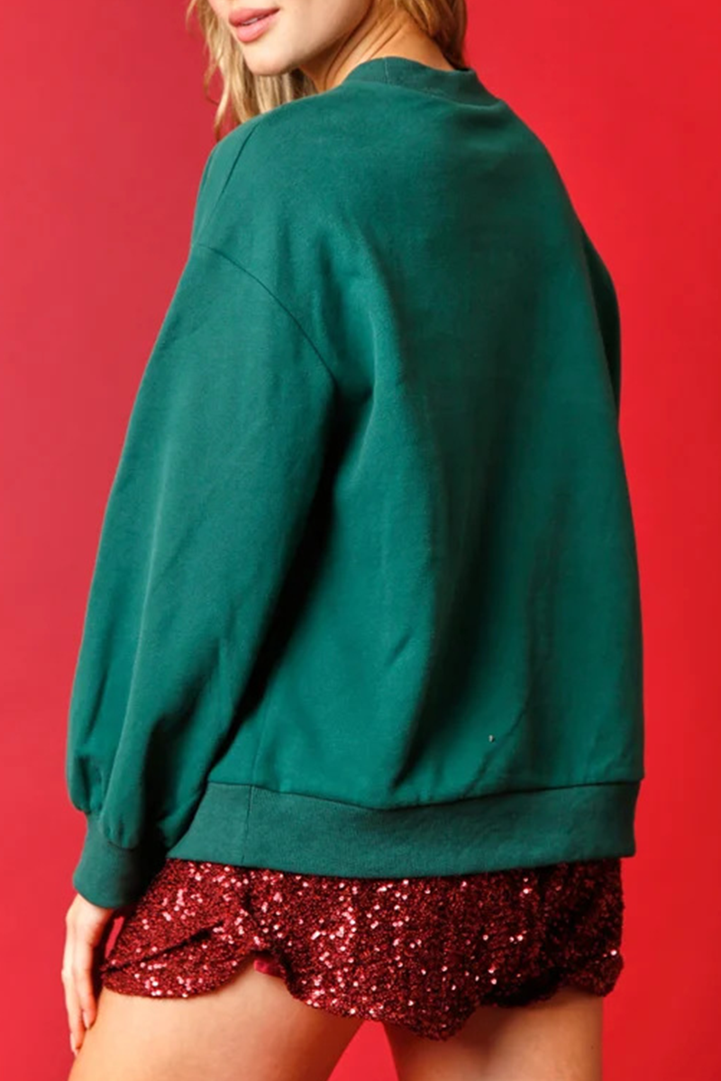 Tops casuales de cuello redondo con lentejuelas sólidas