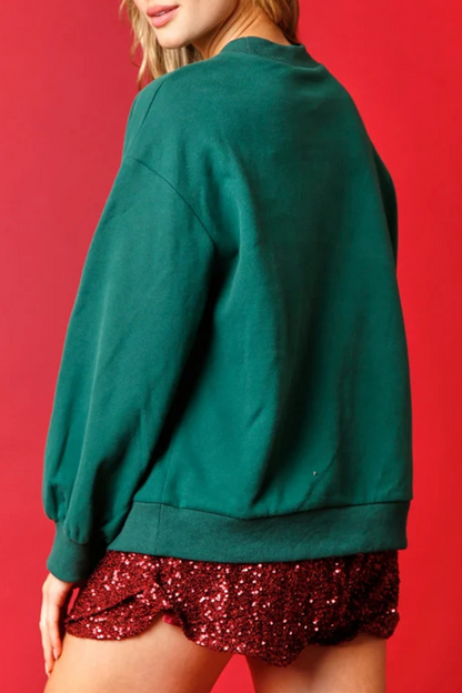 Tops casuales de cuello redondo con lentejuelas sólidas