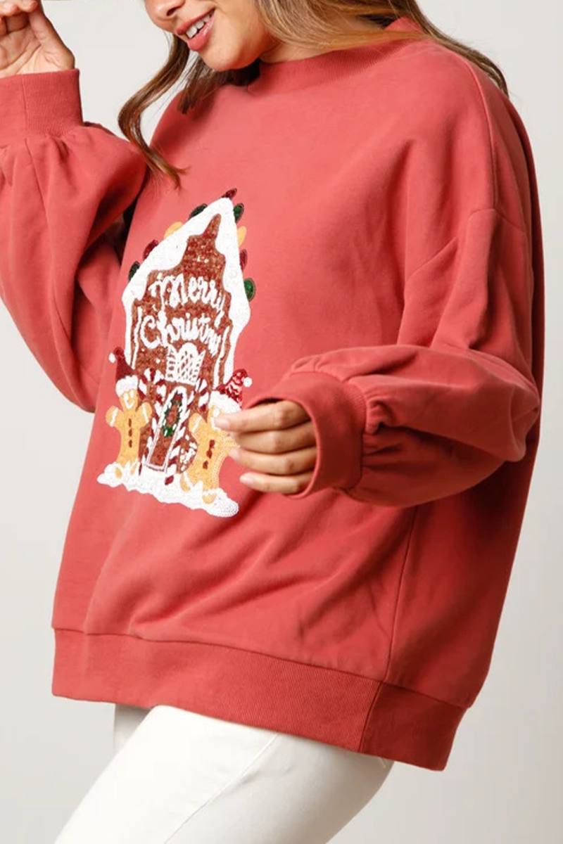 Tops casuales de cuello redondo con lentejuelas sólidas