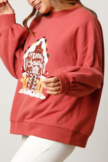 Tops casuales de cuello redondo con lentejuelas sólidas