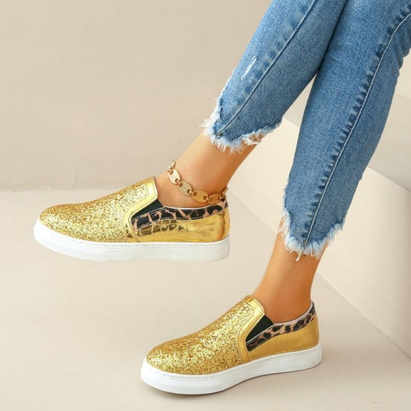 Zapatos planos informales con diseño de patchwork, redondos y cómodos para exteriores