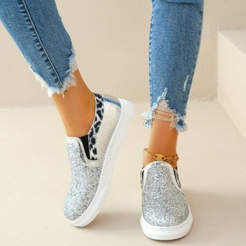 Zapatos planos informales con diseño de patchwork, redondos y cómodos para exteriores