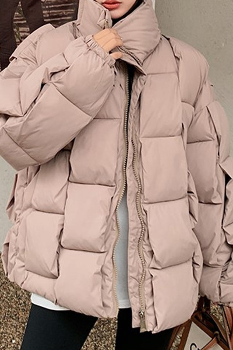 Casual Solid Patchwork Zipper Half A Turtleneck Outerwear(5 Colros)