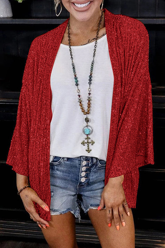 Prenda exterior informal de cuello tipo cárdigan con parches de lentejuelas sólidas