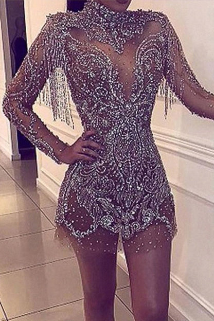 Vestido de noche sexy de cuello alto con retazos sólidos