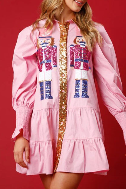 Vestidos de manga larga con cuello vuelto, contraste y lentejuelas lisas
