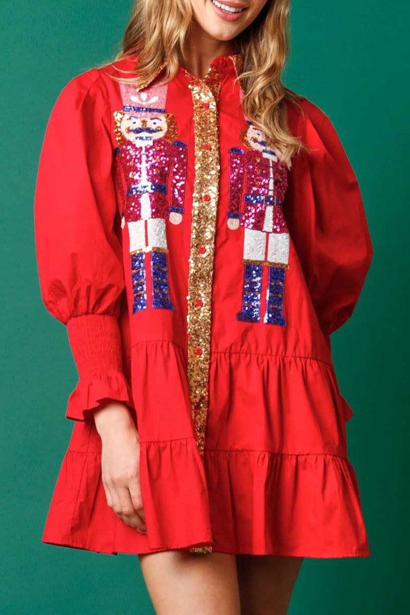 Vestidos de manga larga con cuello vuelto, contraste y lentejuelas lisas