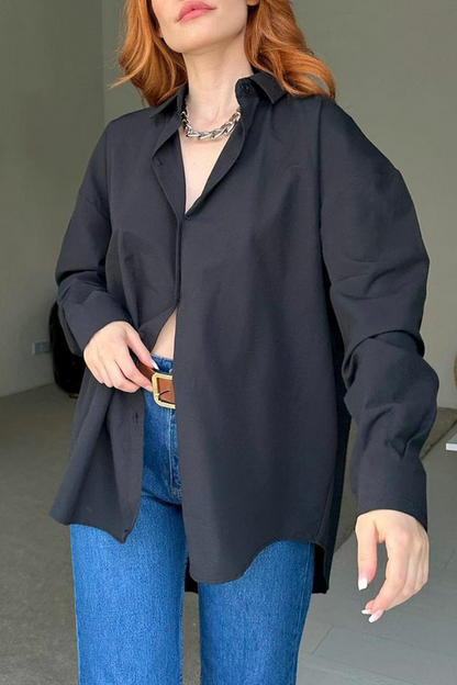 Tops de cuello vuelto con abertura y botones lisos de calle