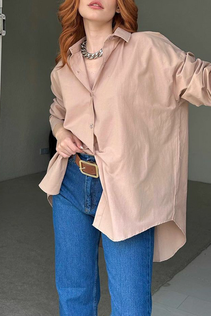 Tops de cuello vuelto con abertura y botones lisos de calle