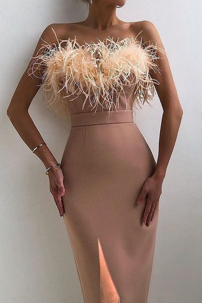 Elegante vestido de tirantes con abertura sólida (4 colores)
