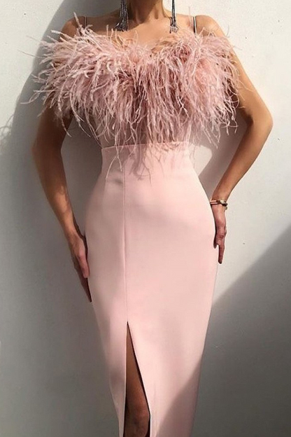 Elegante vestido de tirantes con abertura sólida (4 colores)