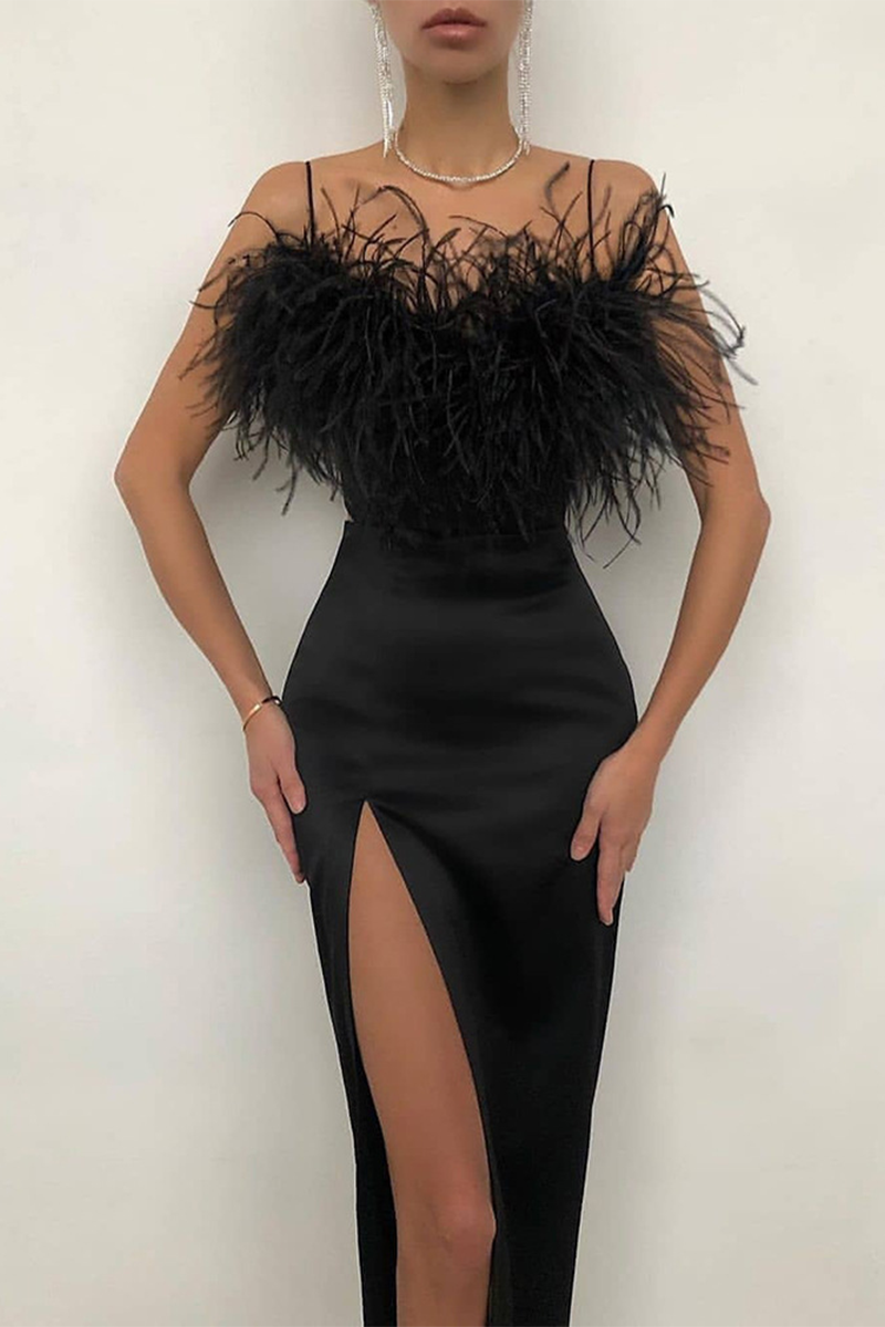 Elegante vestido de tirantes con abertura sólida (4 colores)