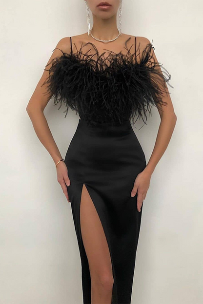 Elegante vestido de tirantes con abertura sólida (4 colores)