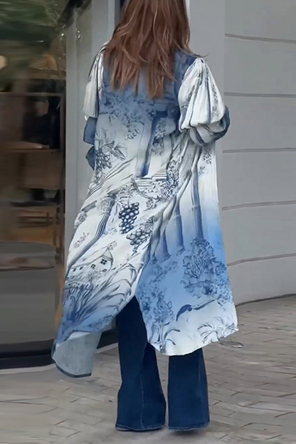 Tops casuales con cuello tipo cárdigan con abertura y estampado floral