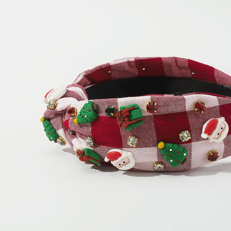 Banda para el cabello informal con diseño de Papá Noel y árbol de Navidad de patchwork