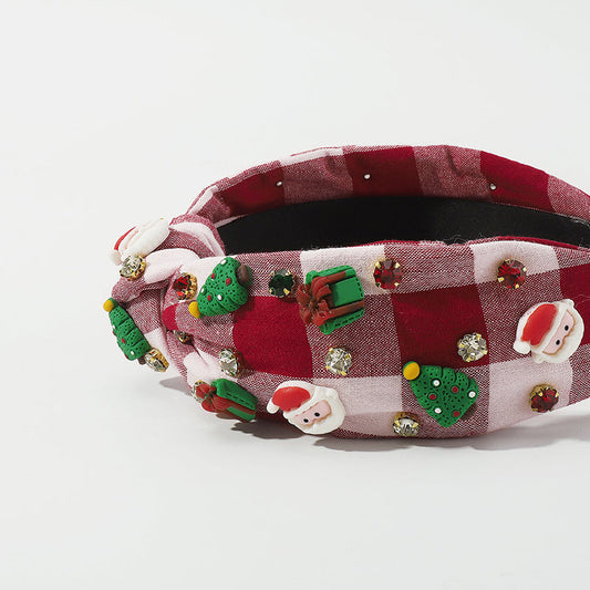 Banda para el cabello informal con diseño de Papá Noel y árbol de Navidad de patchwork
