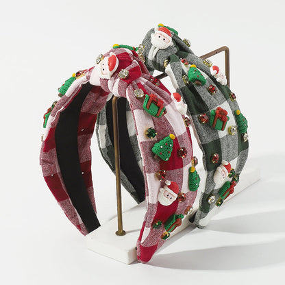 Banda para el cabello informal con diseño de Papá Noel y árbol de Navidad de patchwork
