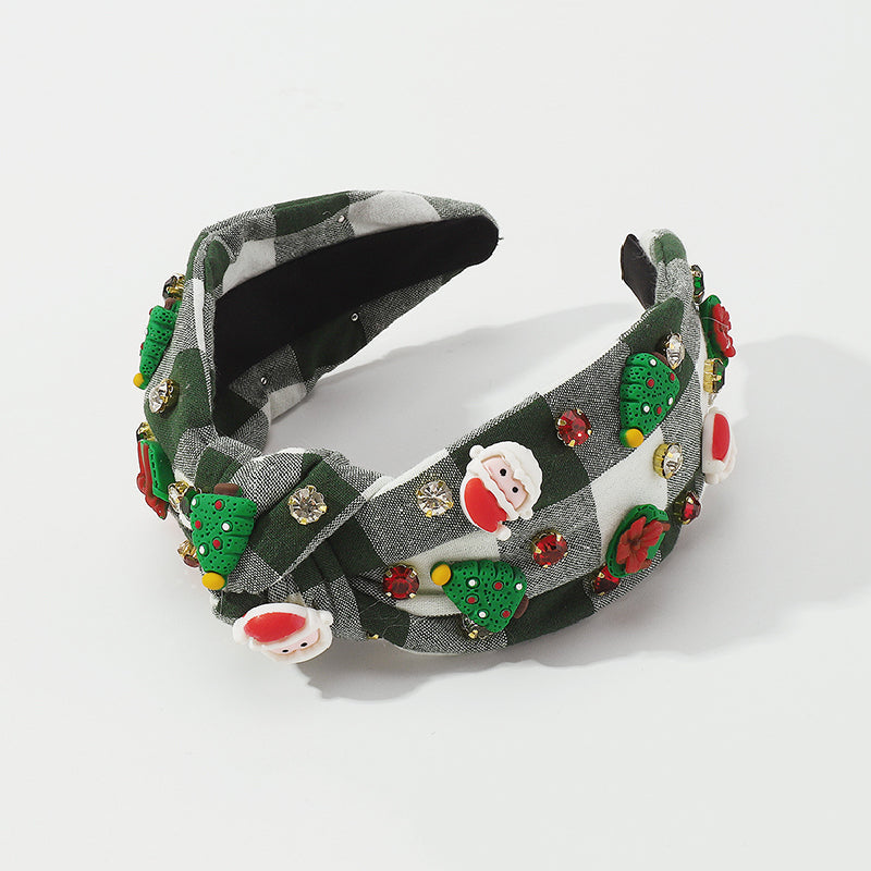 Banda para el cabello informal con diseño de Papá Noel y árbol de Navidad de patchwork