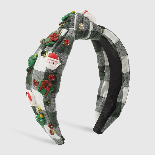 Banda para el cabello informal con diseño de Papá Noel y árbol de Navidad de patchwork