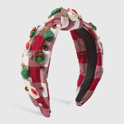 Banda para el cabello informal con diseño de Papá Noel y árbol de Navidad de patchwork