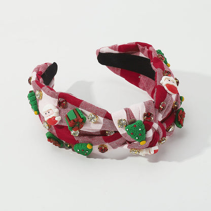 Banda para el cabello informal con diseño de Papá Noel y árbol de Navidad de patchwork