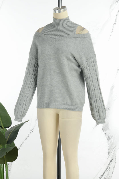 Suéteres casuales de cuello alto con parches huecos y sólidos (7 colores)