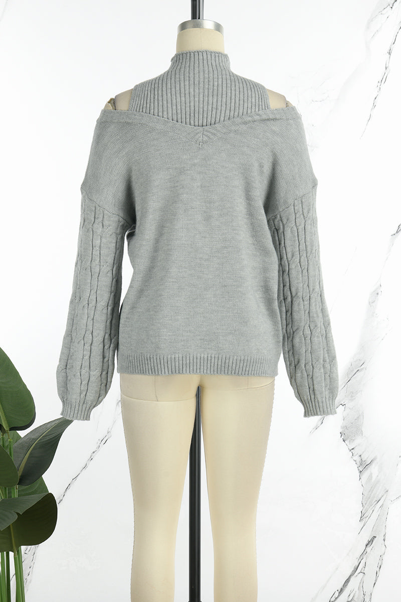 Suéteres casuales de cuello alto con parches huecos y sólidos (7 colores)