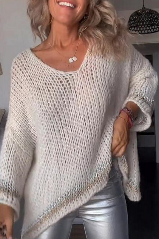 Tops casuales con cuello en V en contraste y borlas sólidas