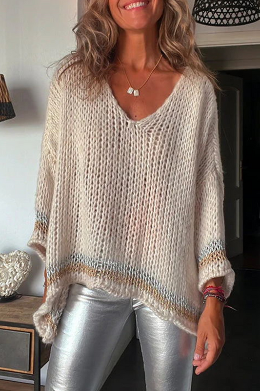 Tops casuales con cuello en V en contraste y borlas sólidas