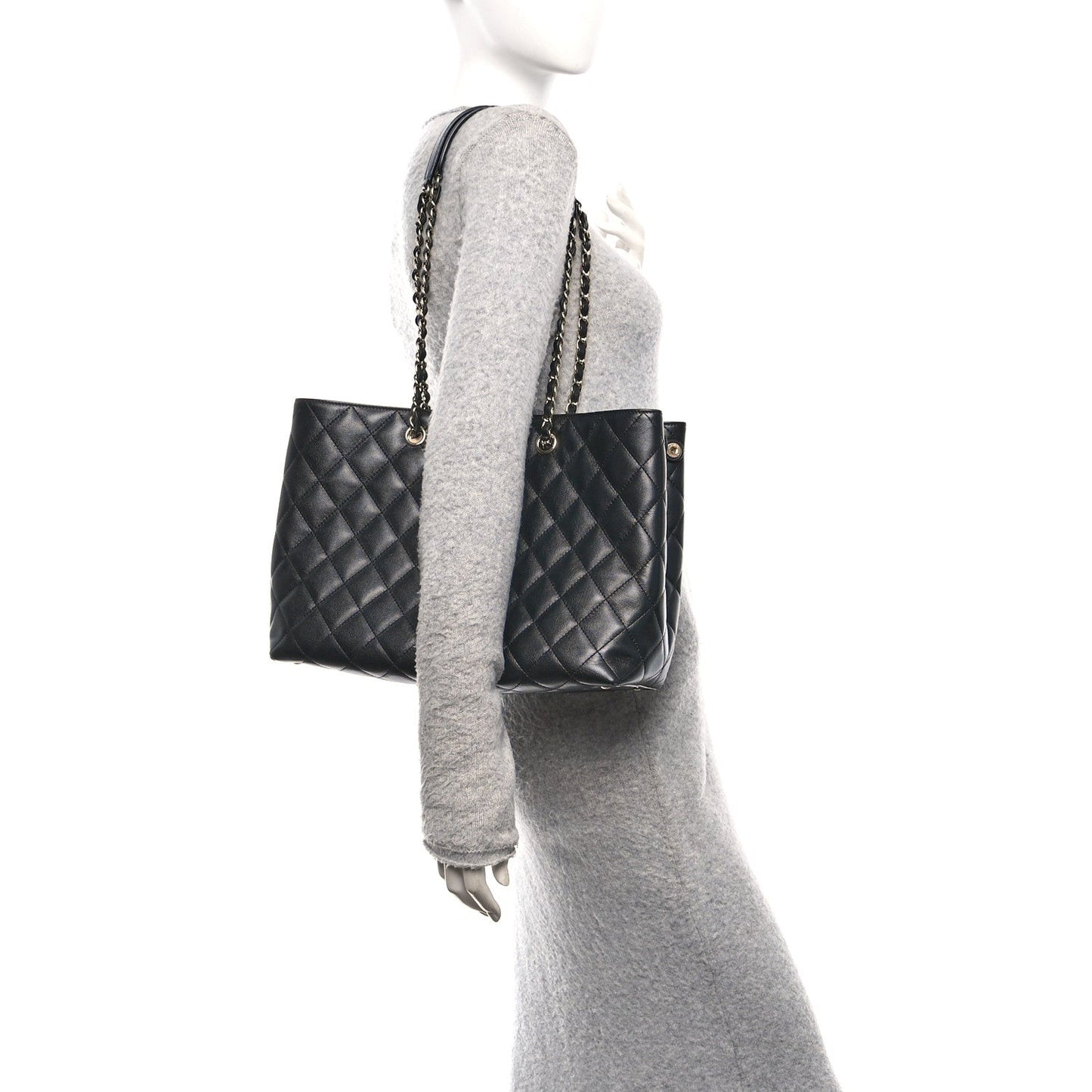 Caviar Quilted Small Shopping Tote Black