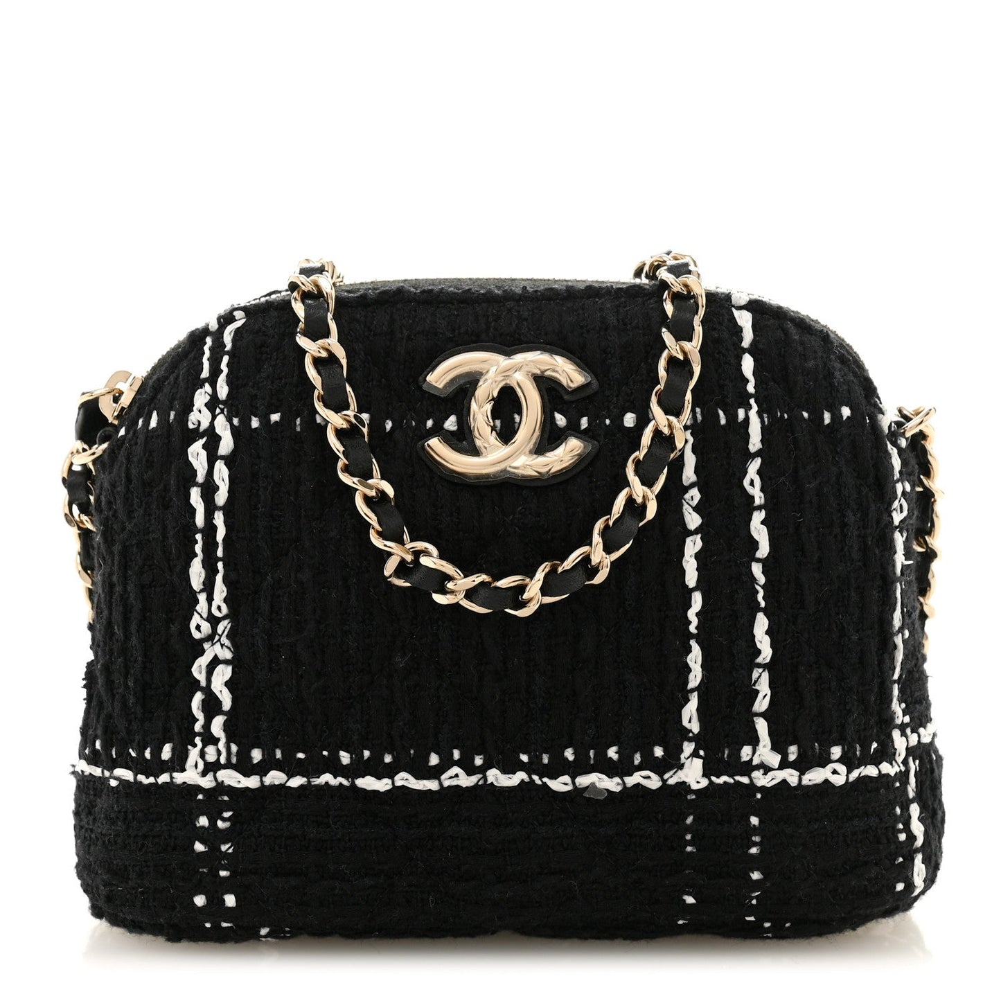 Tweed Quilted Mini Clutch With Chain  Black White