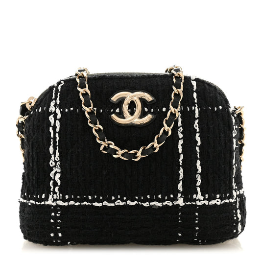 Tweed Quilted Mini Clutch With Chain  Black White