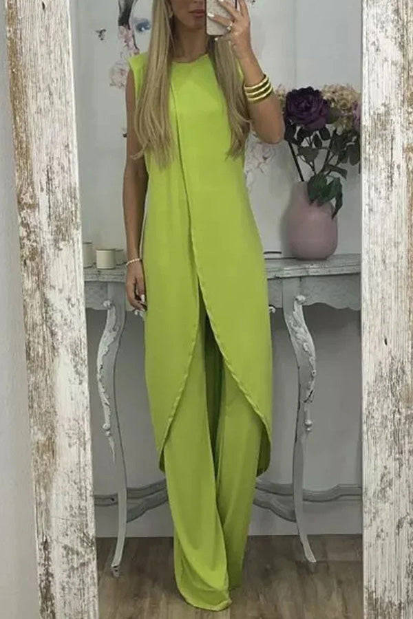 Conjunto informal de dos piezas con top sin mangas y abertura