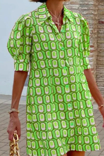Vestido camisero informal de media manga con estampado a cuadros a la moda 