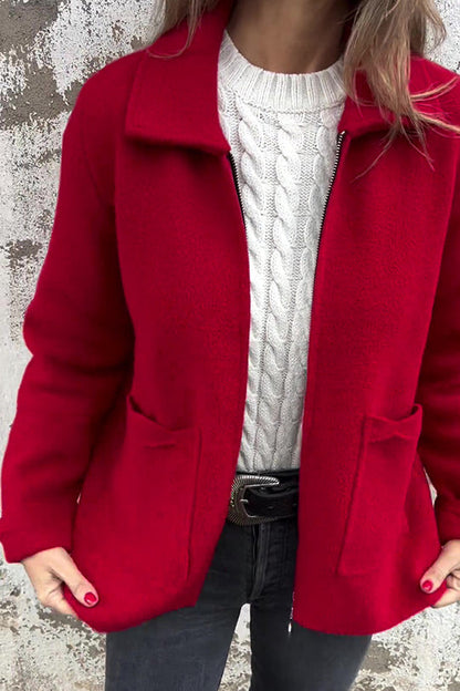 Chaqueta informal con bolsillo y cremallera de solapa de color liso