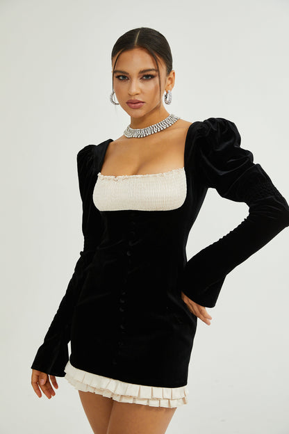 Minivestido Frederica de terciopelo con escote cuadrado 