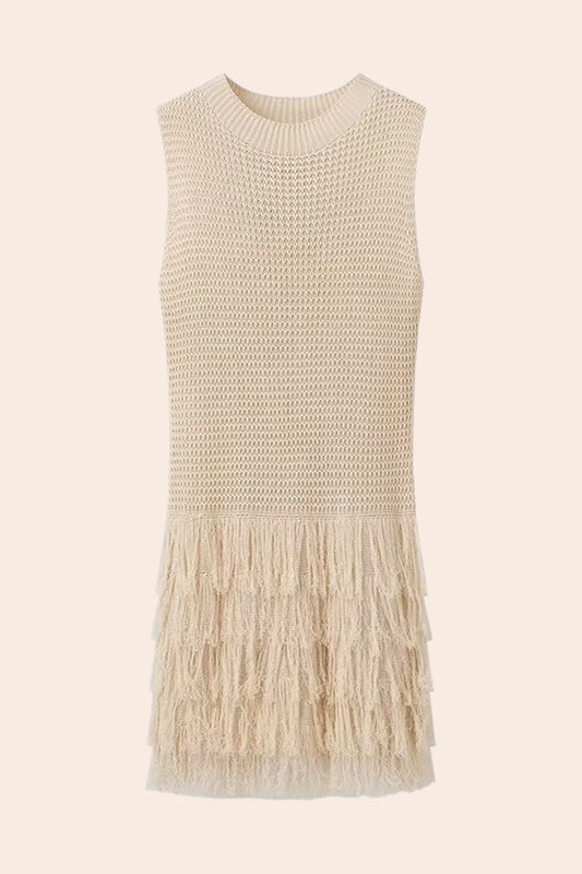 Vestido corto de punto con flecos y sin mangas de Truda 