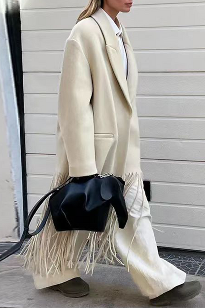 Prenda exterior elegante de estilo británico con borlas sólidas y cuello vuelto