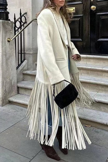 Prenda exterior elegante de estilo británico con borlas sólidas y cuello vuelto