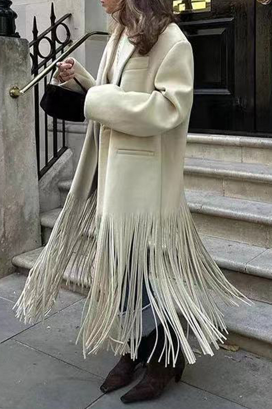 Prenda exterior elegante de estilo británico con borlas sólidas y cuello vuelto