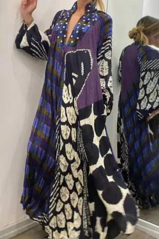 Vestido casual vintage con estampado de bolsillo y cuello en V